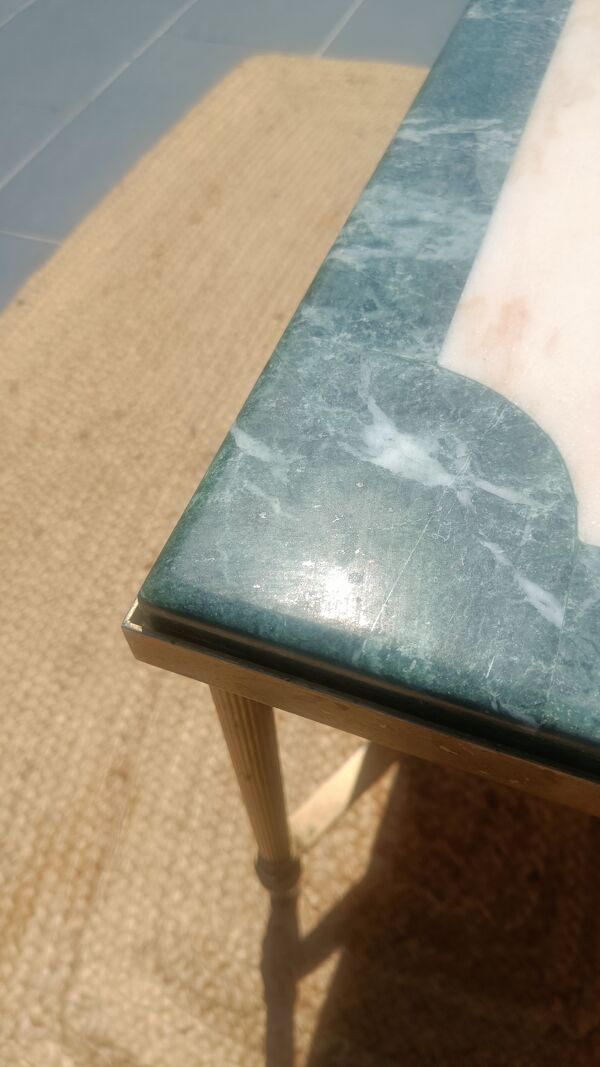 Table basse en marbre et laiton, style Maison Jansen, années 1970