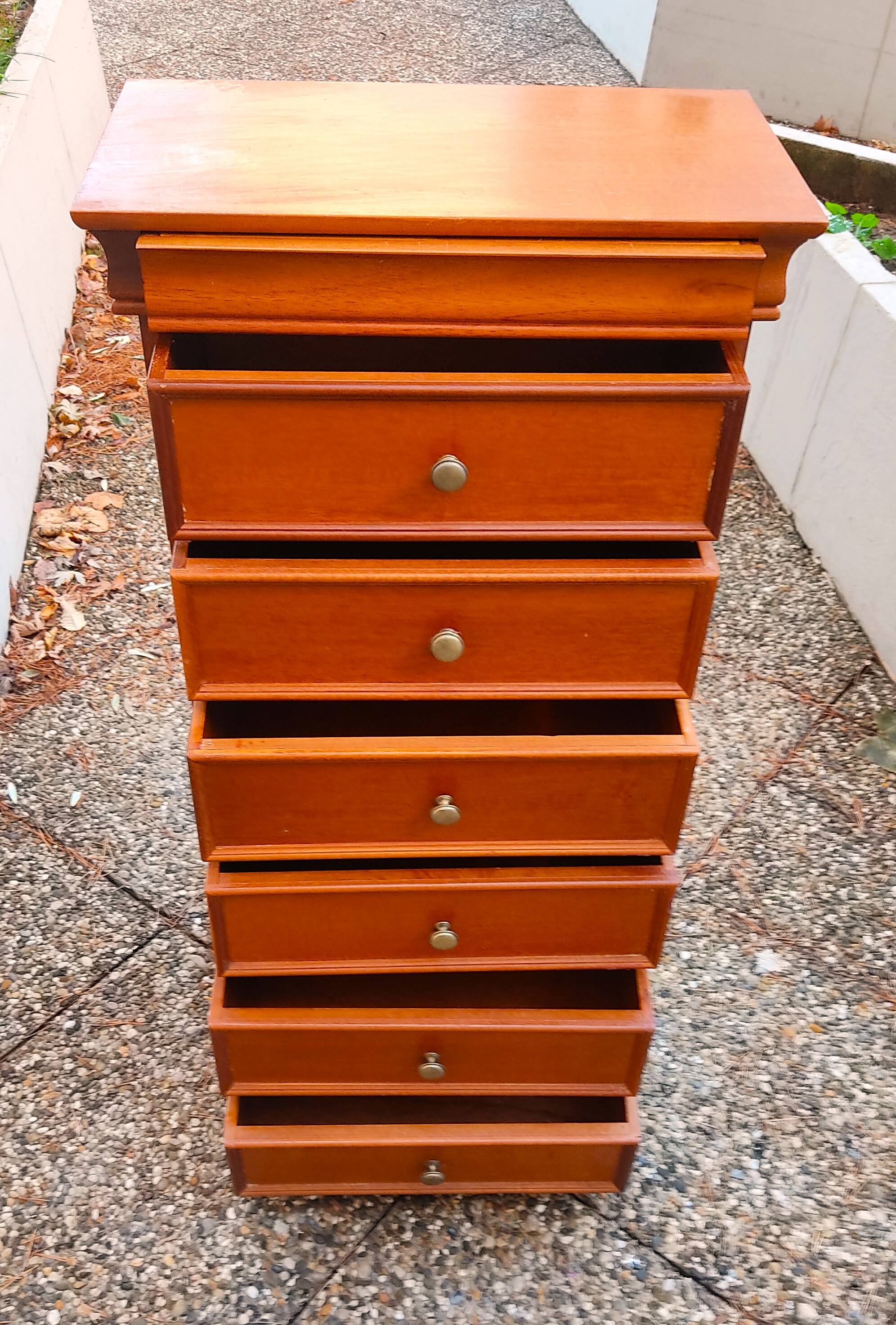 Weekly organizer in solid cherry, 7 drawers, classic Louis Philippe style