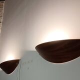 Large wooden and brass wall lights by Declic France, 1980s.