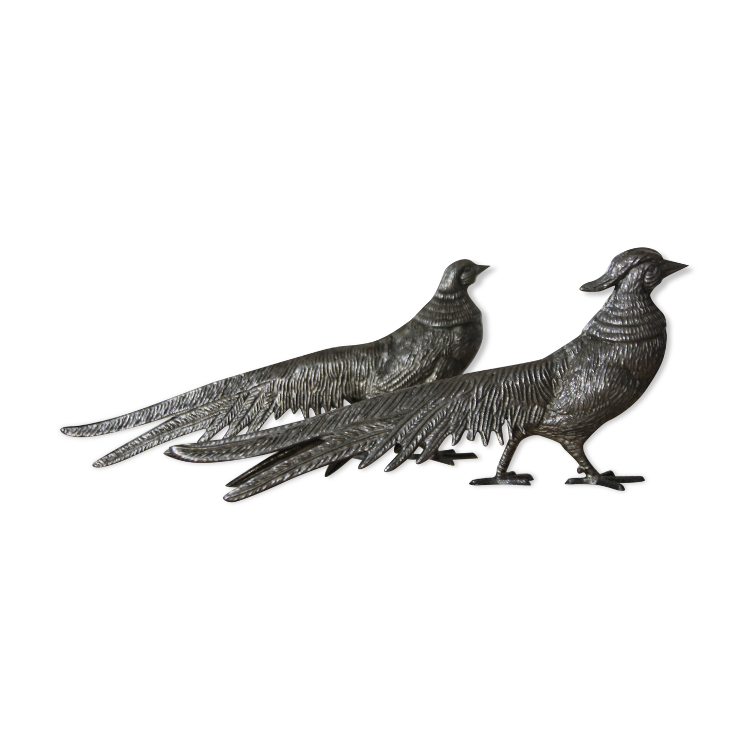 Pair of silver metal pheasants