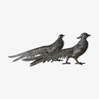 Pair of silver metal pheasants
