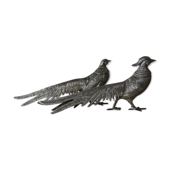 Pair of silver metal pheasants
