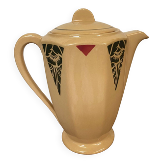 Cafetière art deco en porcelaine couleur beige rouge et noire