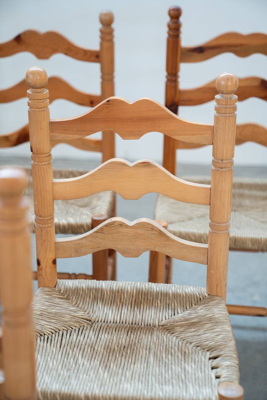 Rustic Friulian chairs with turned legs, set of 12, 1980-1990
