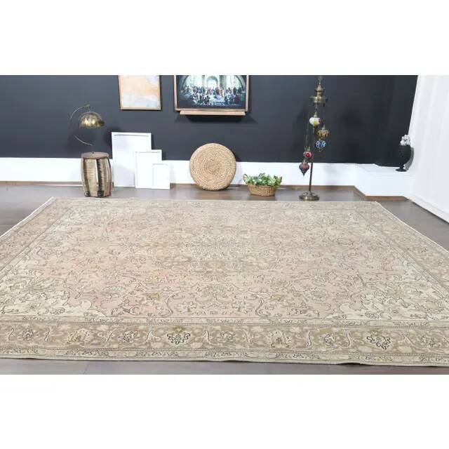 1970s Vintage Persian Handmade Wool Cotton Pink Area Rug 294x388