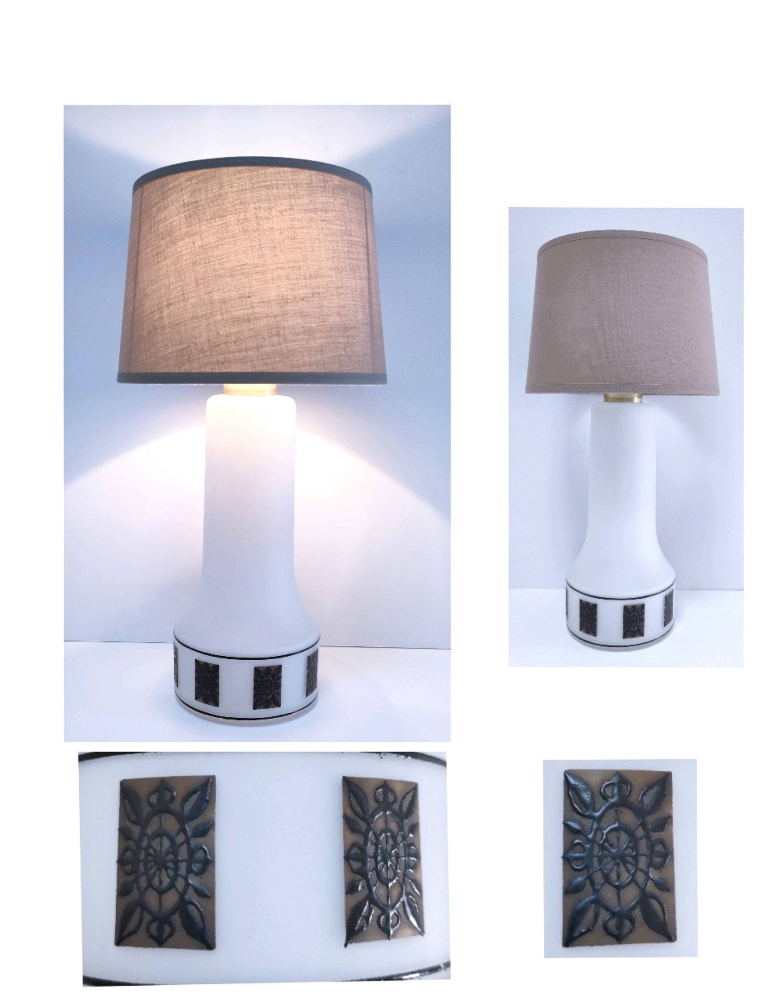 Pied de lampe opaline frise fleurs stylisées années 70