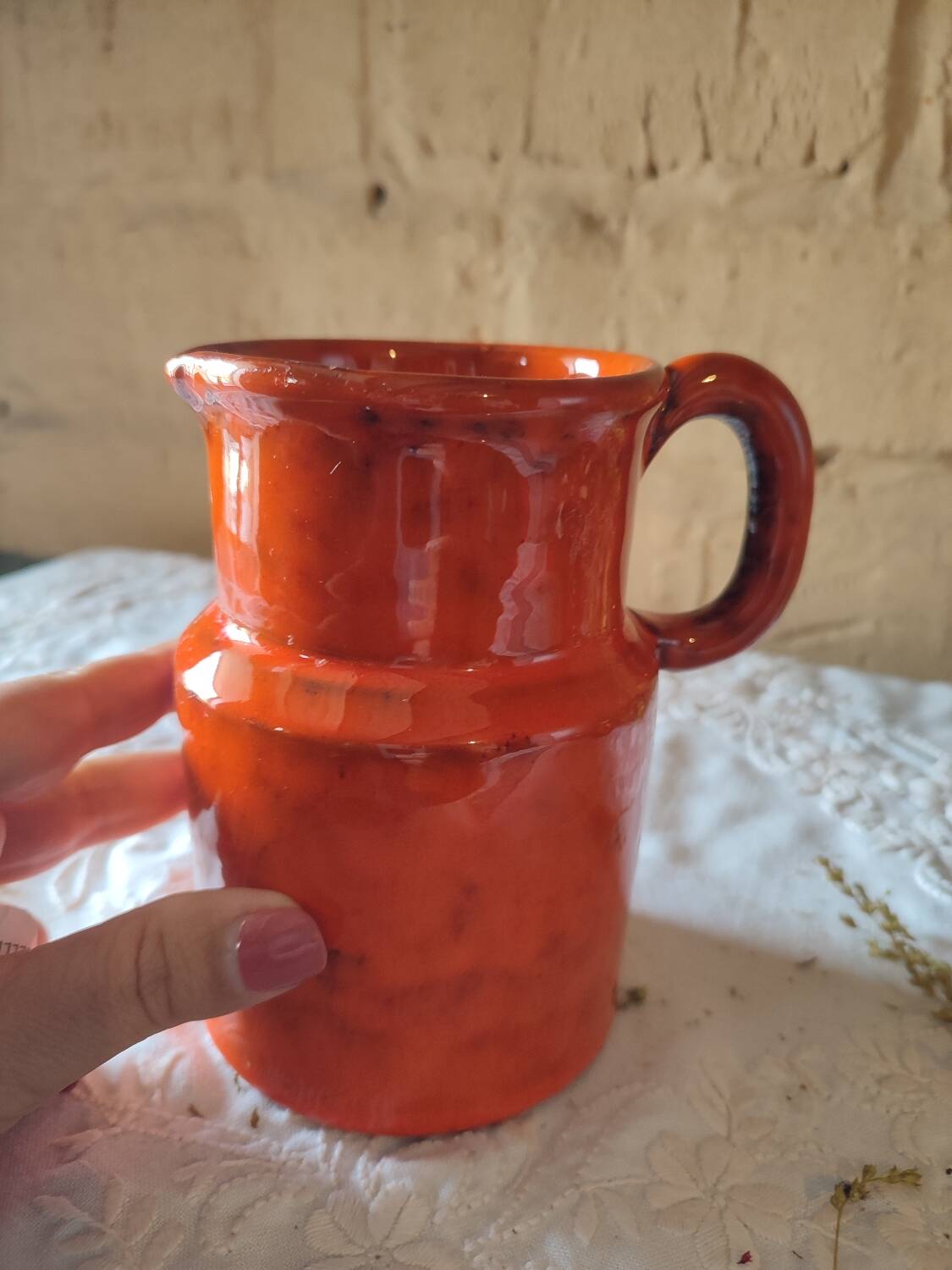 Pitcher vase in orange stoneware