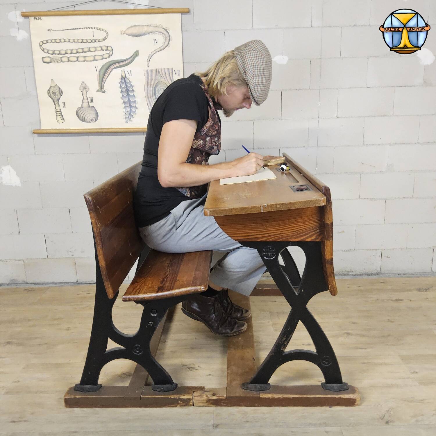 Antique desk / school bench (1920) in cast iron by Mark Breda, Holland.