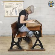 Antique desk / school bench (1920) in cast iron by Mark Breda, Holland.