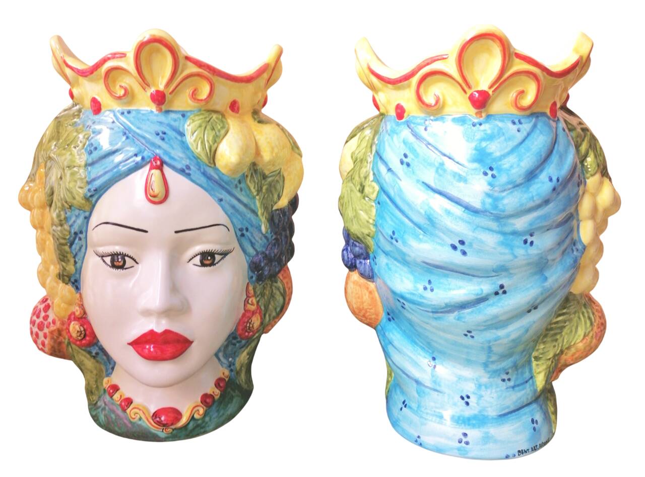 coppia di teste di moro siciliane in ceramica