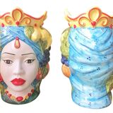 coppia di teste di moro siciliane in ceramica