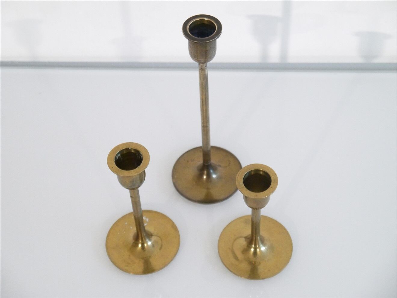 Set of 3 scandinavian brass candlesticks 1960