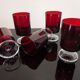 6 glasses of wine/water on foot ruby red color, Cavalier Luminarc France, vintage 70s