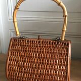 60'S braided wicker basket / hand bag