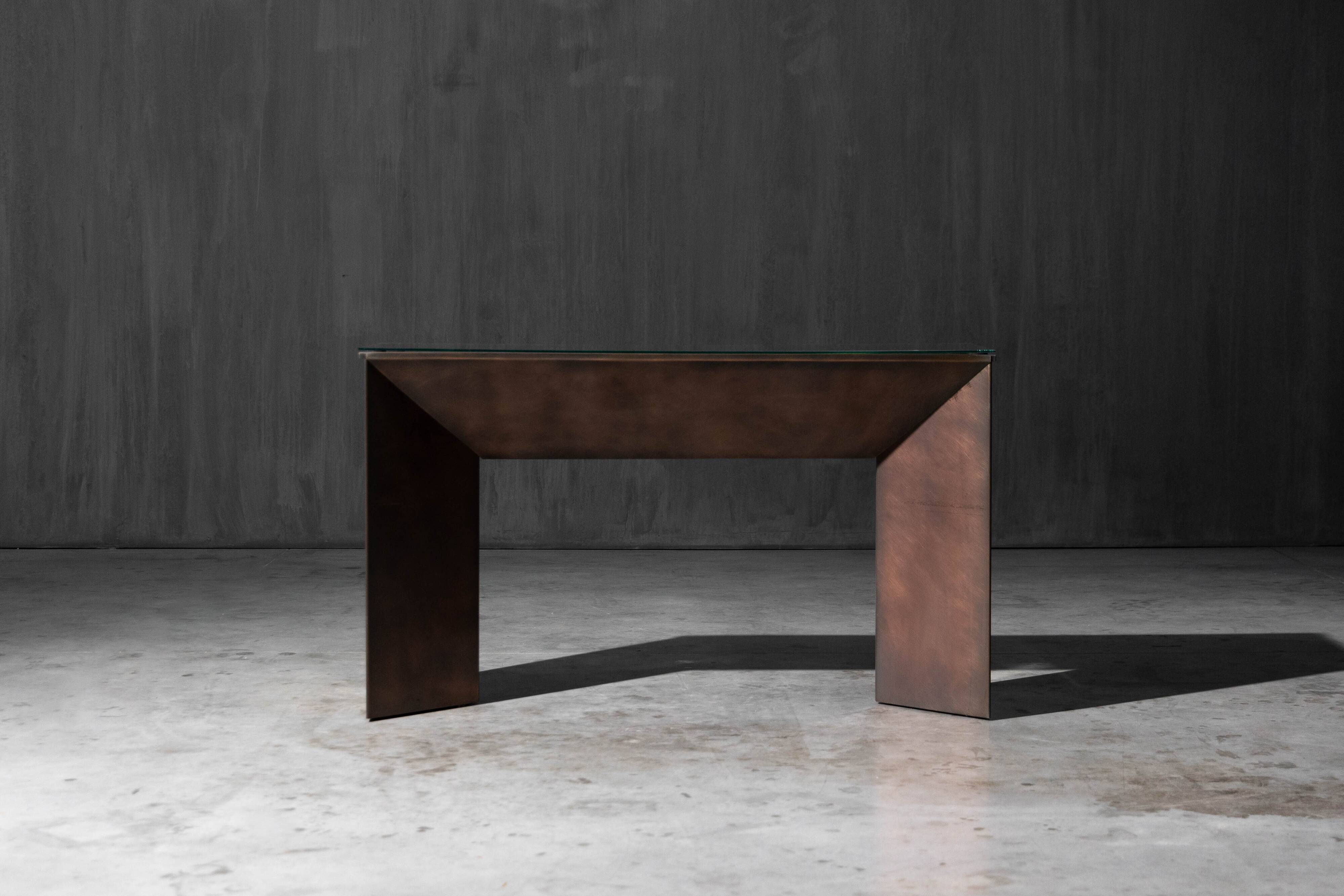 Console en bronze patiné par Belgochrom, Belgique, années 1970