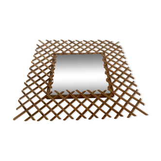 Old square mirror wicker rattan studded