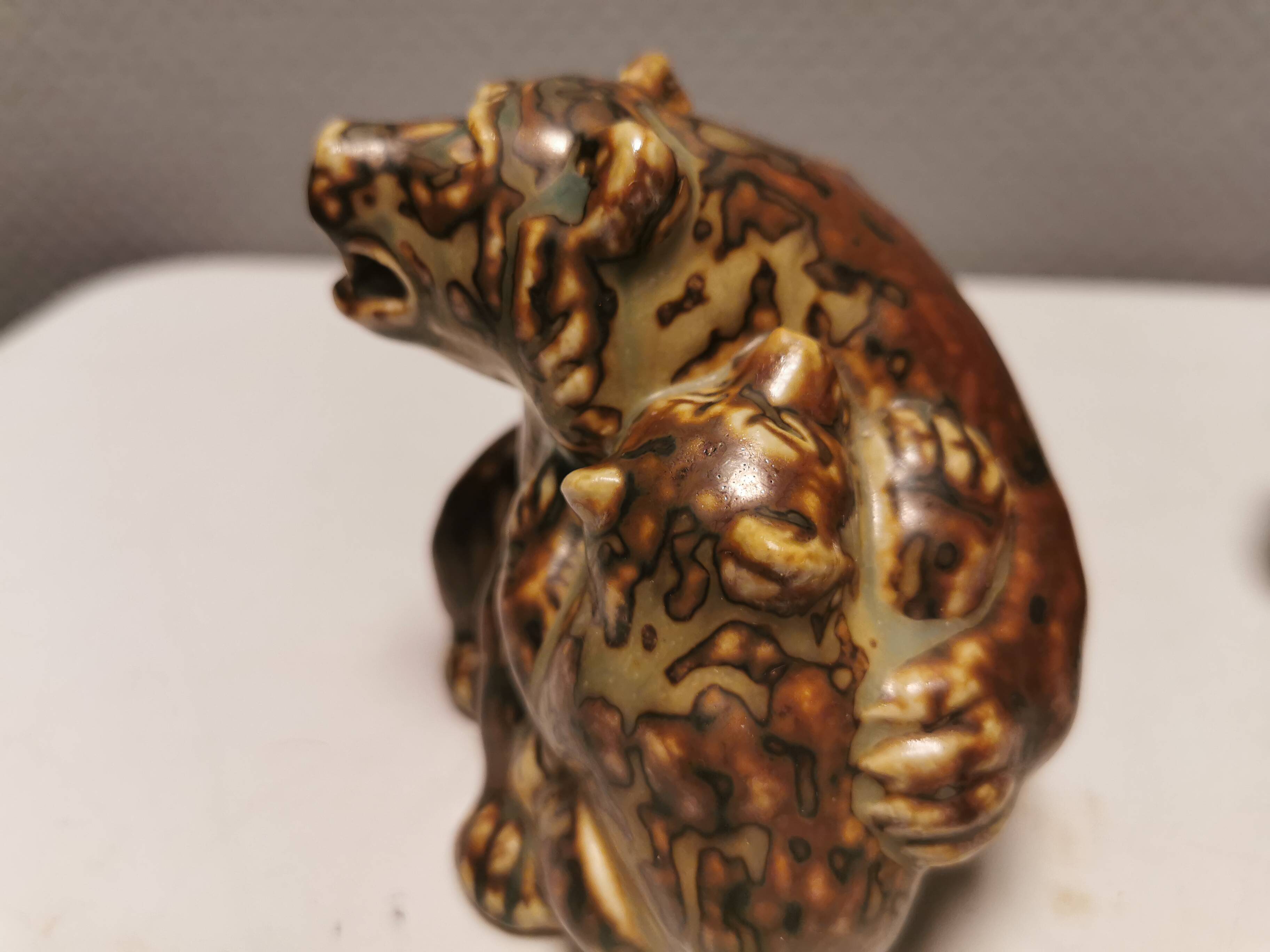 Two bear figurines from Danish Royal Copenhagen mid last century in sung glaze by Knud Kyhn (KK)