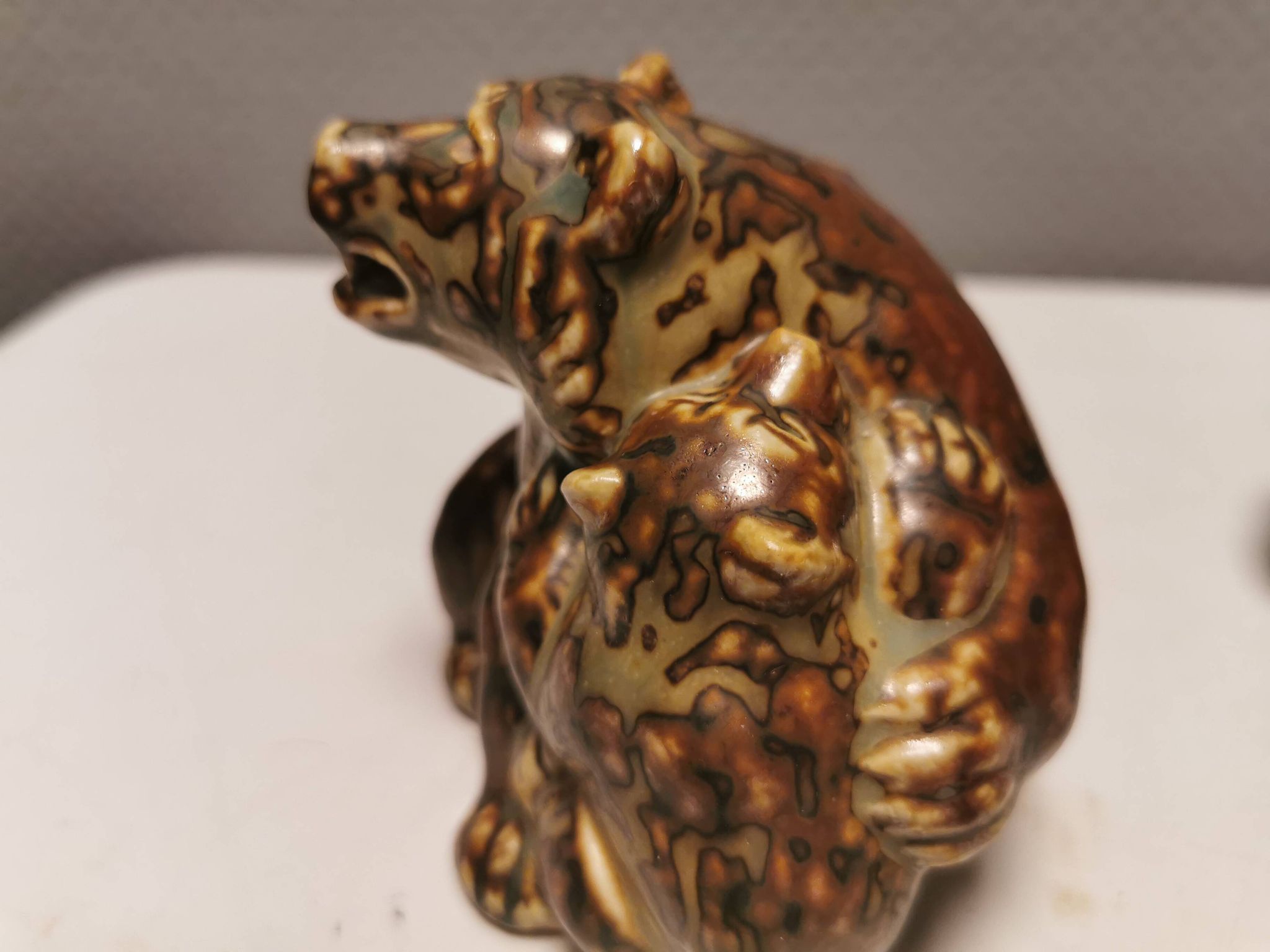 Two bear figurines from Danish Royal Copenhagen mid last century in sung glaze by Knud Kyhn (KK)