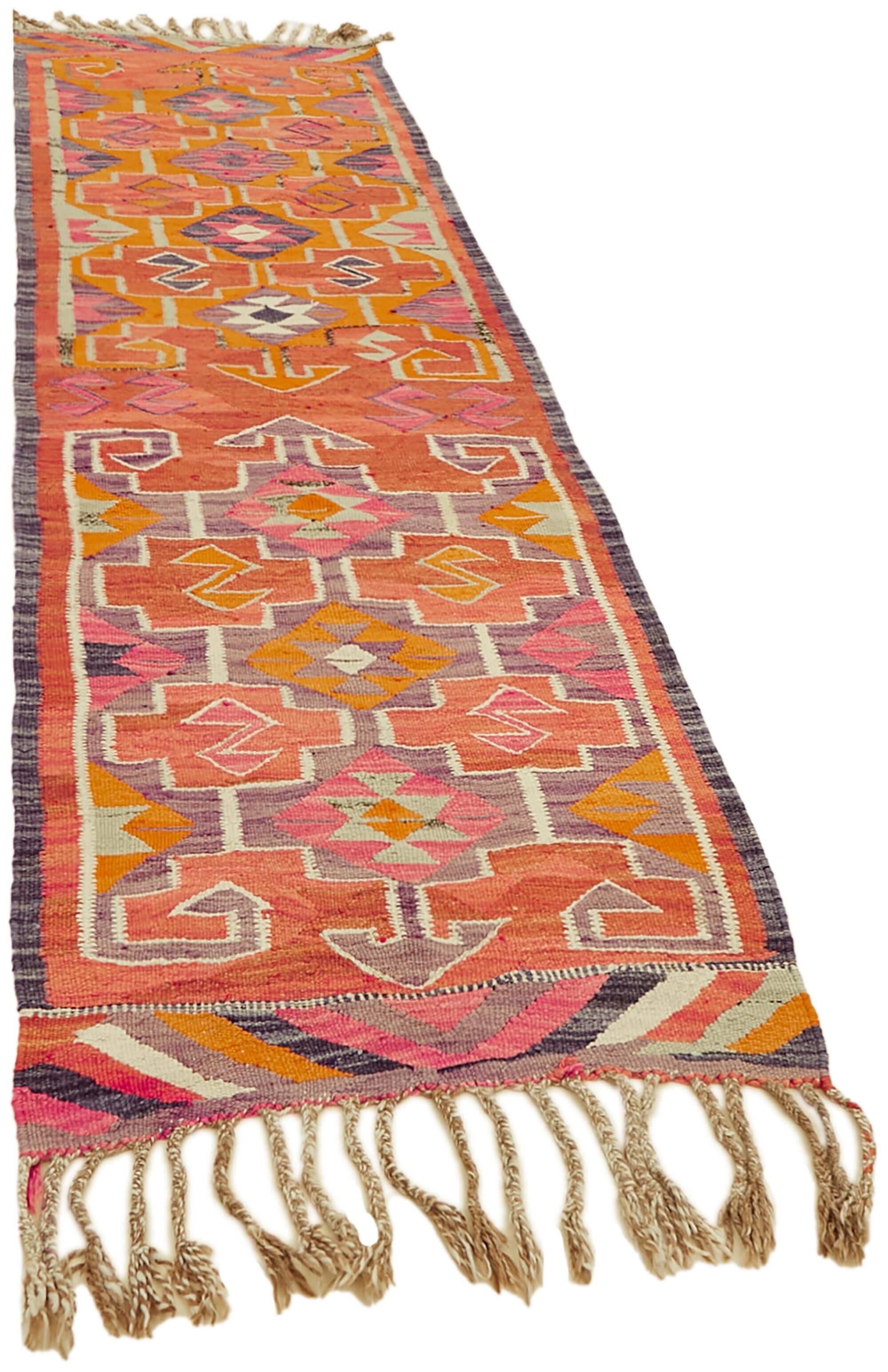 Turkish Handwoven Vintage Herki Kilim 95 cm x 316 cm