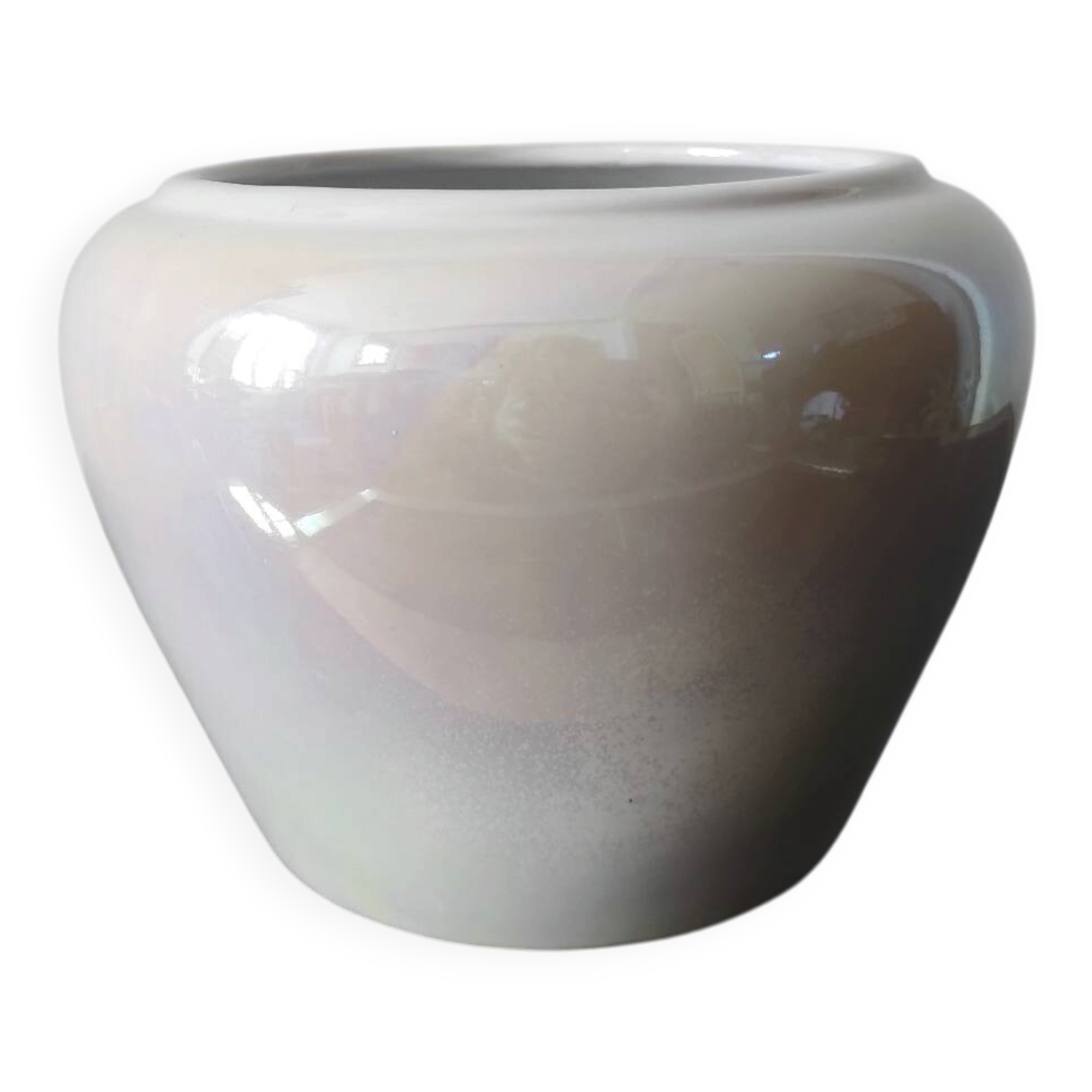 Vintage Iridescent Pearlescent Ceramic Ball Vase – 1970s/80s