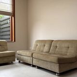 Three vintage seating elements with corduroy fabric
