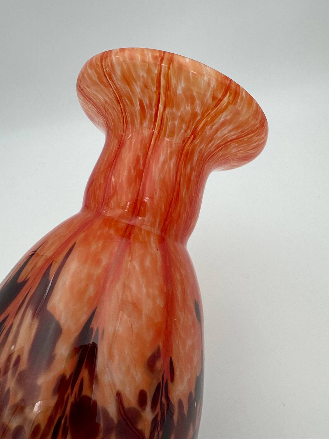 Orange and brown speckled glass vase, Clichy style