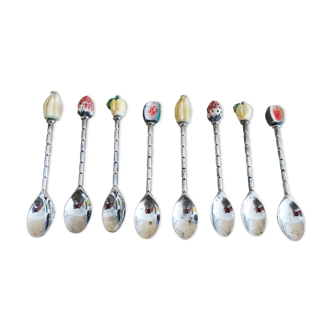 Silver plated cocktail spoons with fruits, set of 8