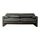 Canapé Maralunga de Vico Magistretti pour Cassina, années 1970, cuir noir d'origine