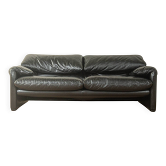 Canapé Maralunga de Vico Magistretti pour Cassina, années 1970, cuir noir d'origine