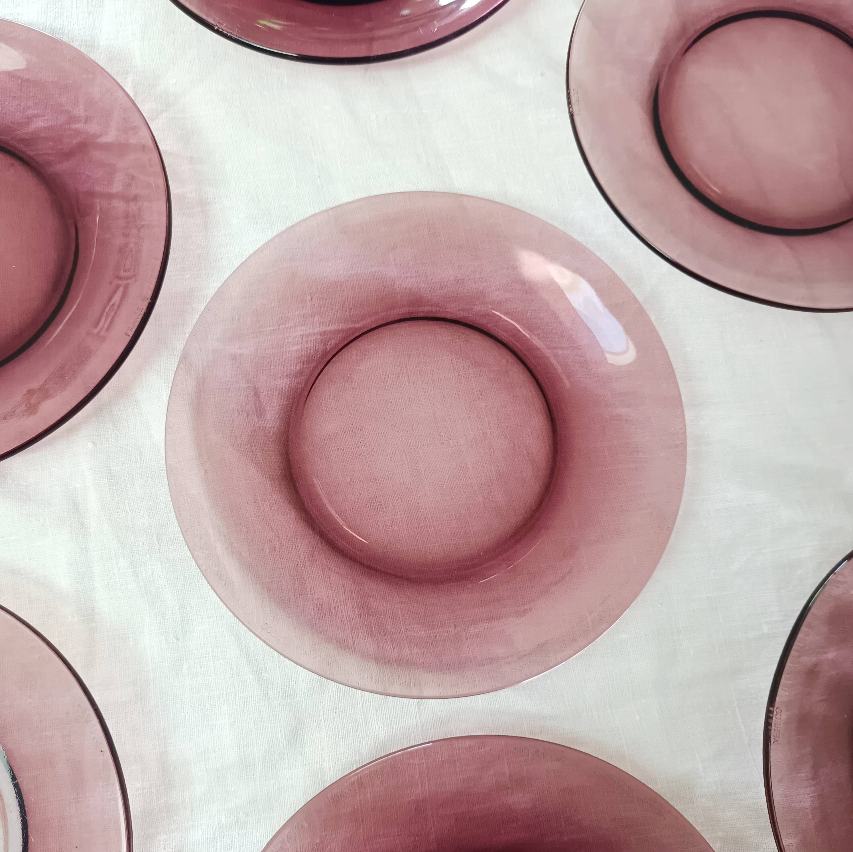 10 Vereco dessert plates in plum glass