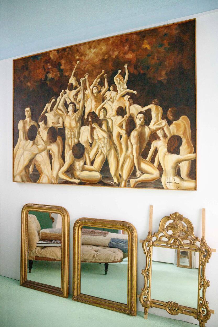 Grande peinture à l'huile "Purgatoire" des années 70