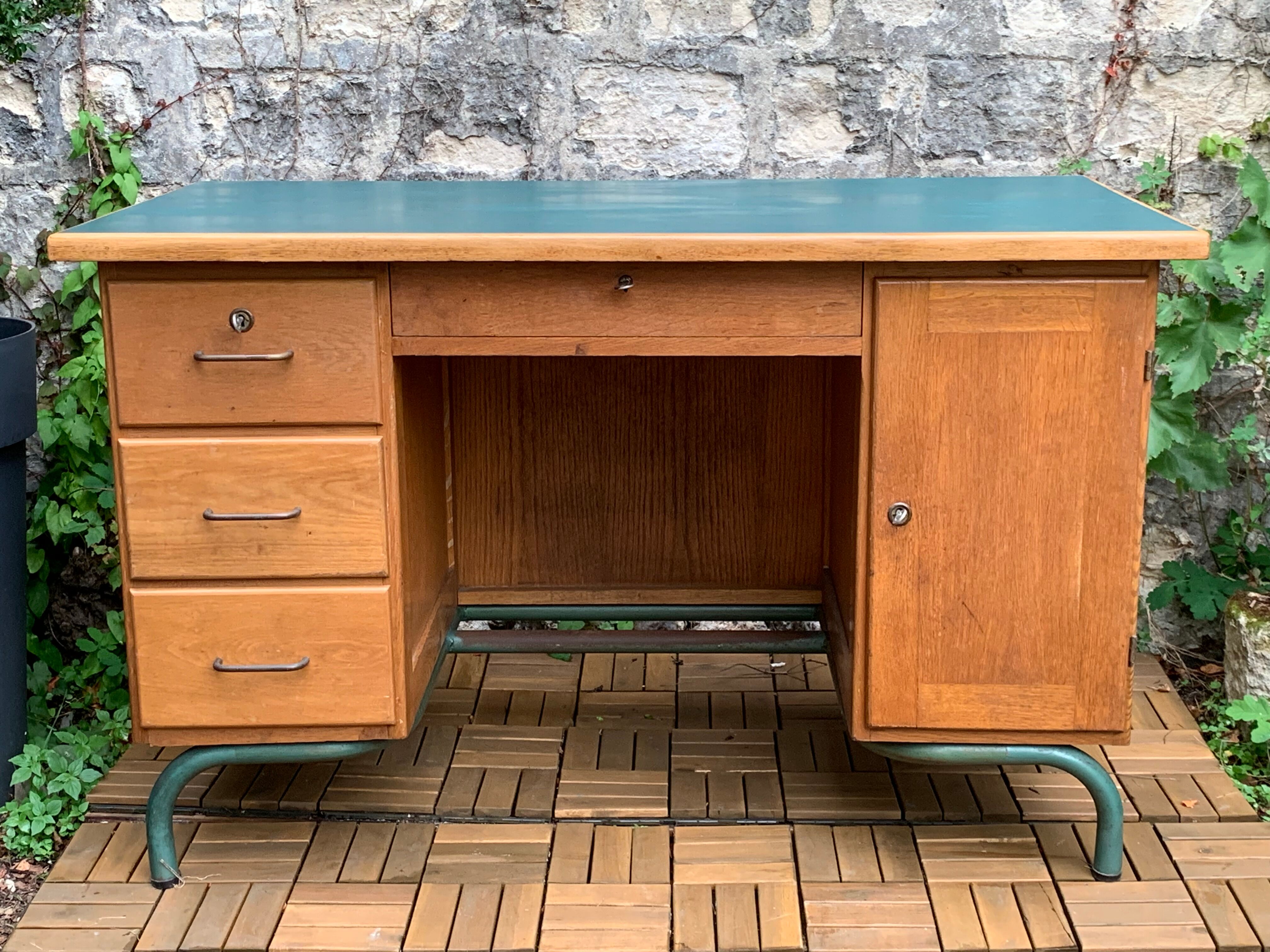 1950s schoolmaster's desk in solid oak