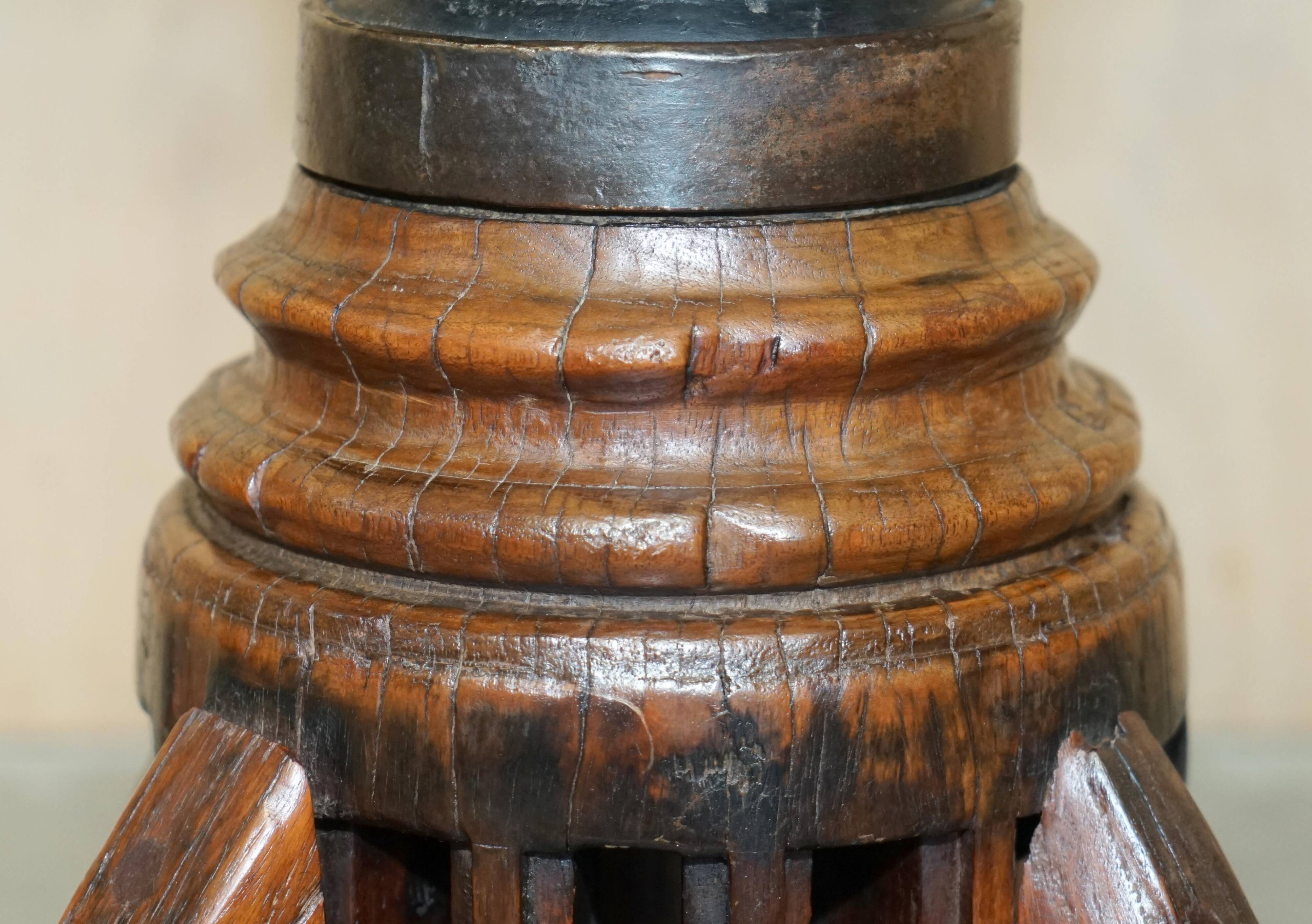 Antique captain's swivel chair on a draft horse wheel from around 1760.