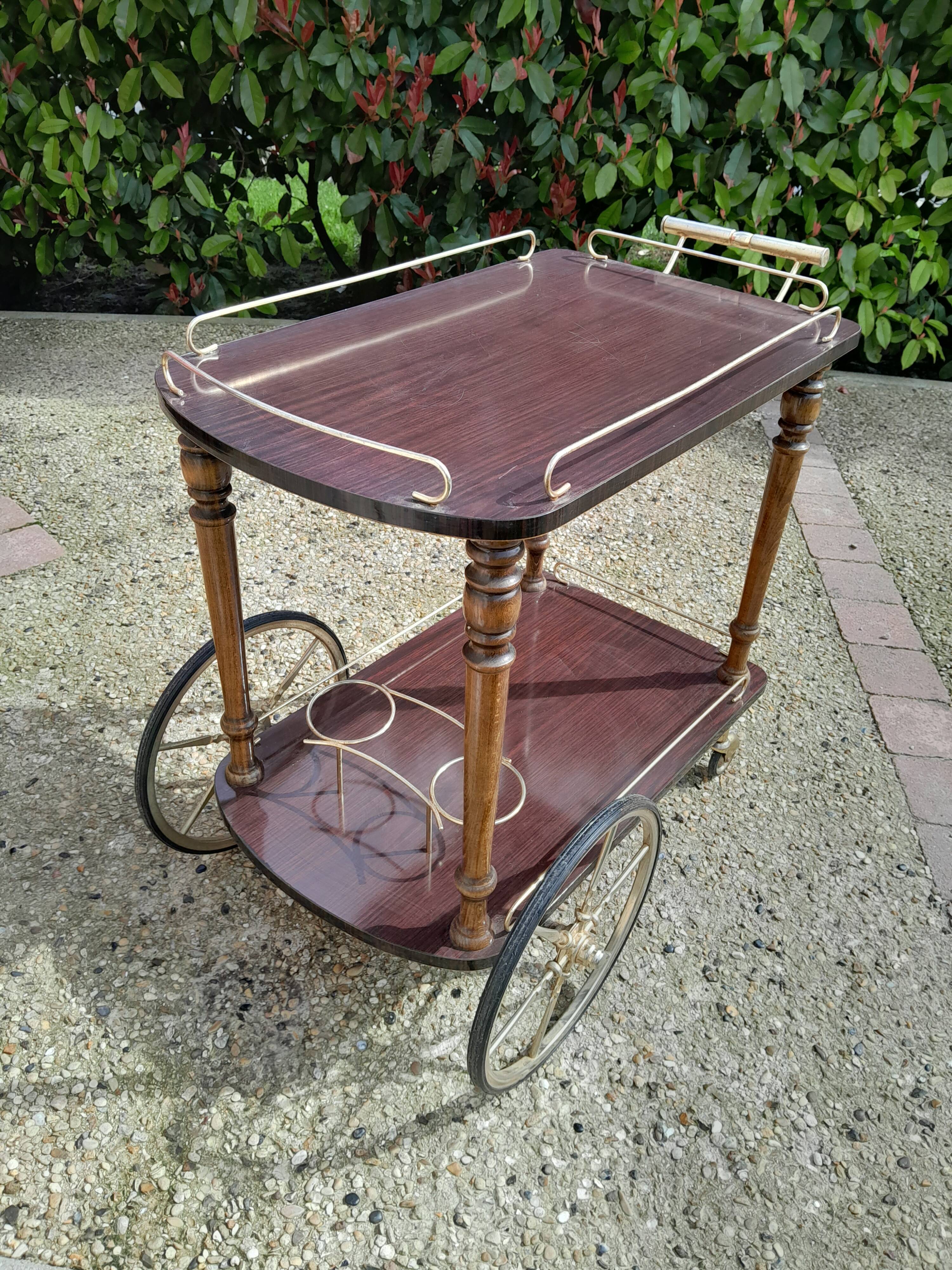 Servante desserte a roulante vintage laiton