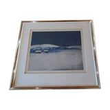 Large painting by Georges Hanskens representing a snowy landscape. Supervision by Roland Vonesch