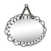 Vintage sun mirror in 60s rattan with rattan fastener 57x40cm