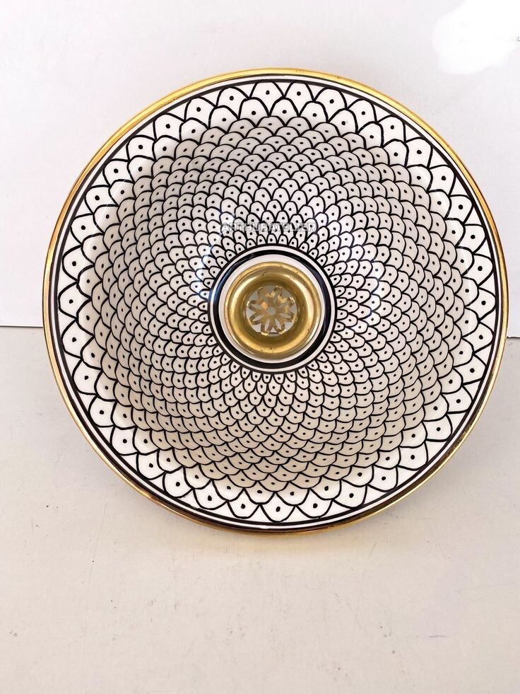 Moroccan ceramic Sink 100% handcrafted with Gold Brass