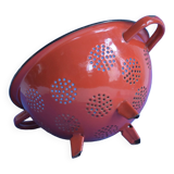 Vintage red enameled sheet metal colander