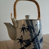 Japanese-inspired ceramic teapot blue bamboo pattern