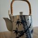 Japanese-inspired ceramic teapot blue bamboo pattern