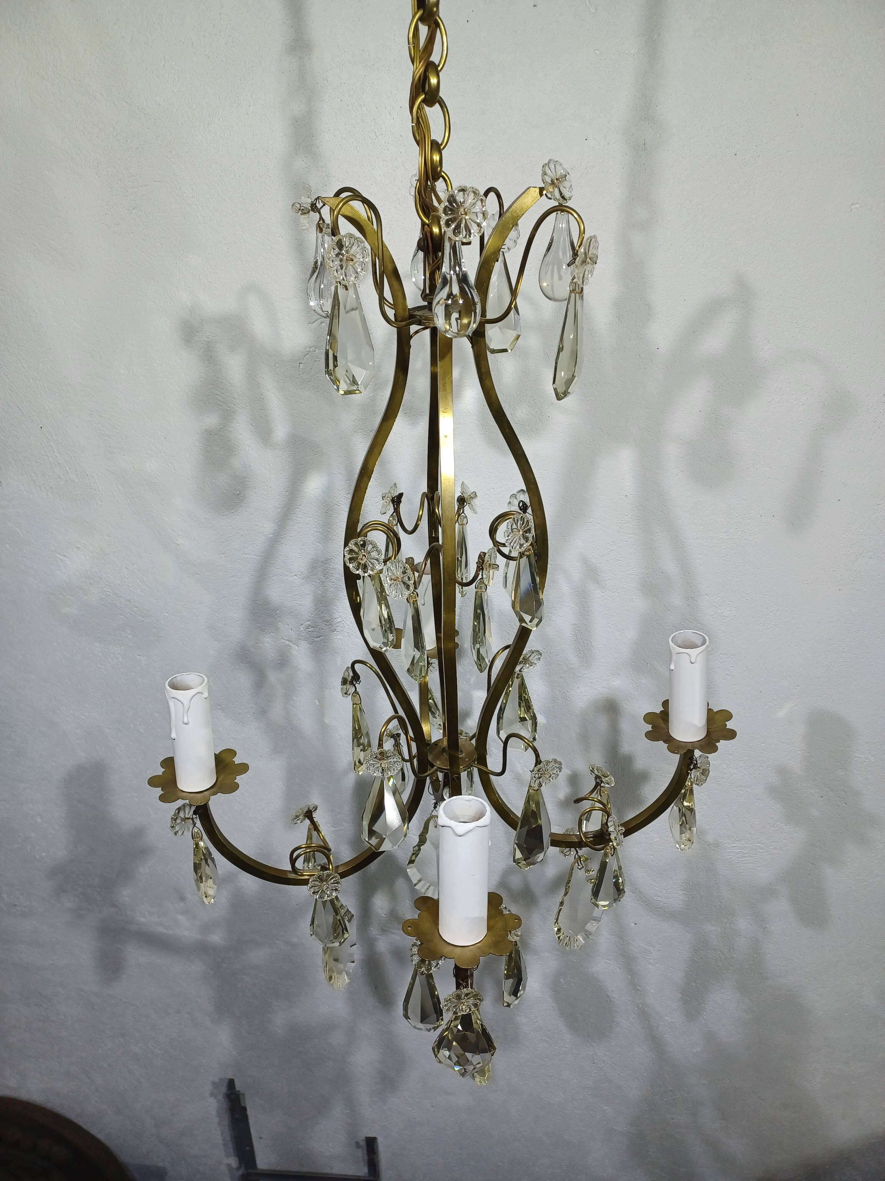 4-light bronze and crystal chandelier