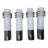 Set of wall lights in blown opal glass and chrome by Glashütte Limburg