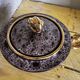 Vallauris ceramic sugar bowl, burgundy and gilded, by Marius Giuge