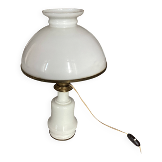 White opaline oil lamp mounted