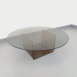 Vintage round glass and plexiglass coffee table, Space Age style, 70s