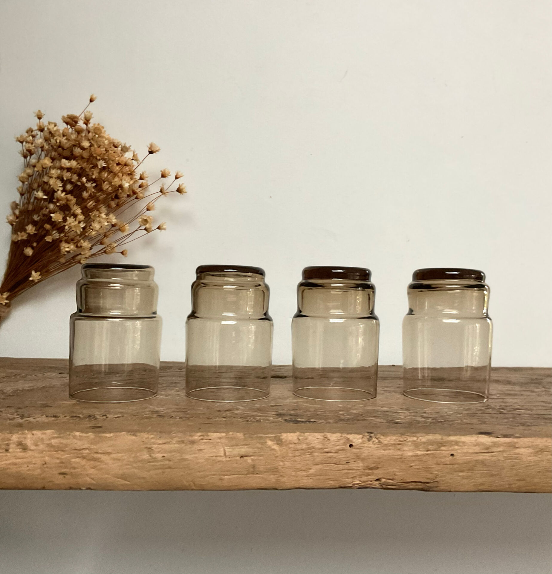 9 vintage smoked liqueur glasses
