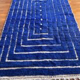 Klein blue Berber Moroccan carpet with reliefs
