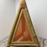 Lampe pyramide en bambou et tissus des années 70