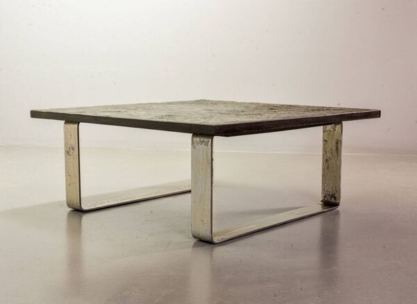 Table basse carrée en pierre d'ardoise de la collection Ardesia, style Pia Manu, années 1960