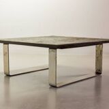 Ardesia Collection Square Slate Stone Coffee Table in Pia Manu Style, 1960s